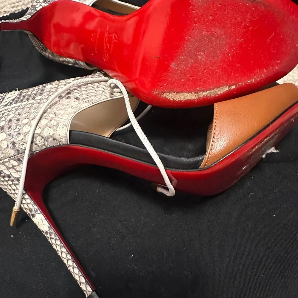 Christian Louboutin Snakeskin and Brown Heels - Picture 3 of 6